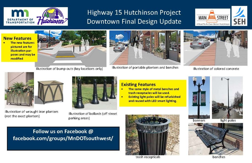 Downtown Hutchinson Final Design Updates keep same metal designs as current benches and light poles